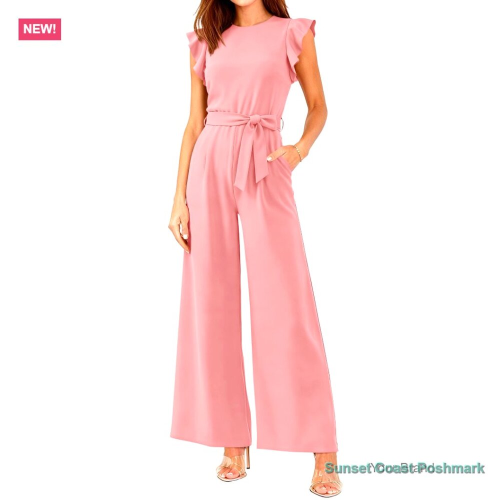 Polyester Elastane Jumpsuit with Crew Neck Ruffle… - image 1